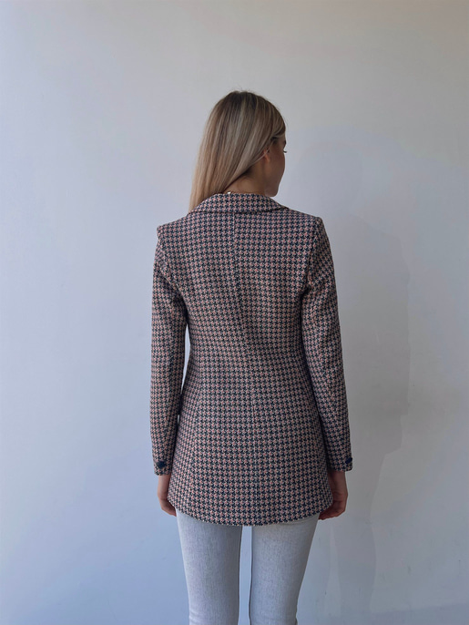 Düğme Kapamalı Mories Mavi Tüvit Desenli Ceket 23K000081