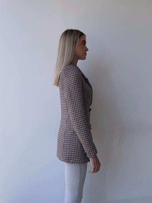 Düğme Kapamalı Mories Mavi Tüvit Desenli Ceket 23K000081