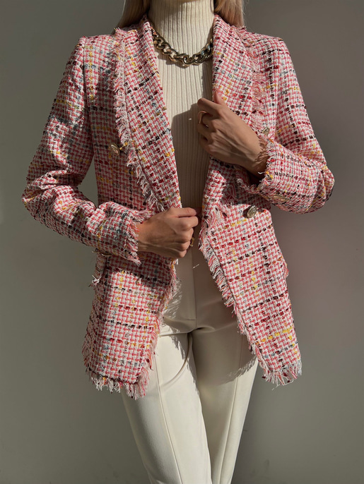 Düğme Kapamalı Naevus Kadın Pembe Püsküllü Tüvit Ceket 23K000084