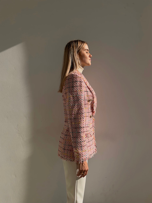 Düğme Kapamalı Naevus Kadın Pembe Püsküllü Tüvit Ceket 23K000084