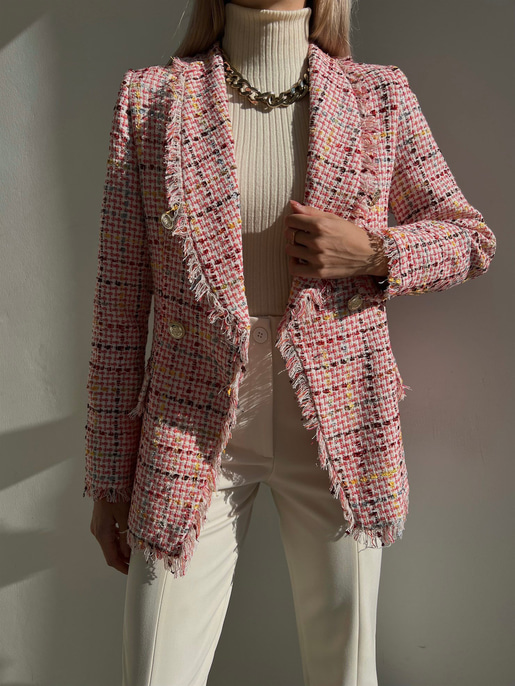 Düğme Kapamalı Naevus Kadın Pembe Püsküllü Tüvit Ceket 23K000084