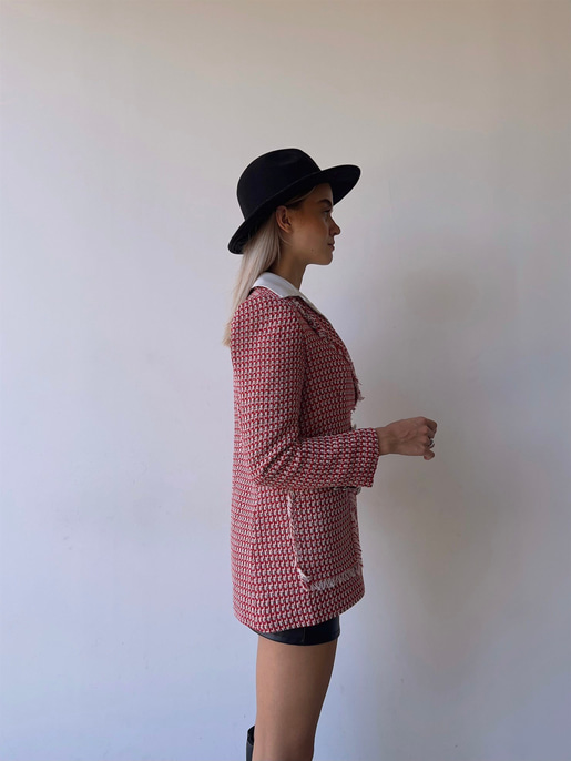 Düğme Kapamalı Yanları Cepli Paulus Kadın Kırmızı Saçaklı Tüvit Ceket 23K000080