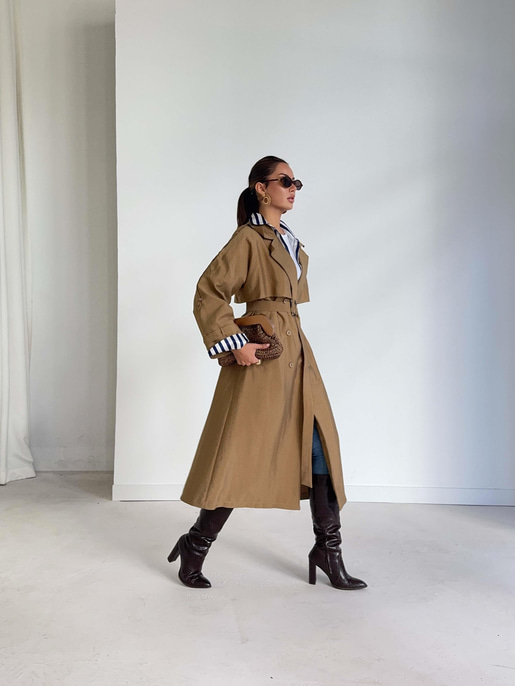 Düğmeli Kemer Detaylı Ember Vizon Kadın Trenç 26K014