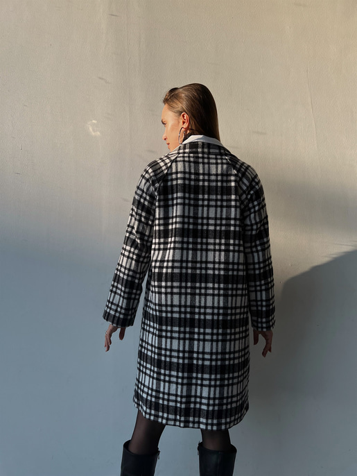 Ekoseli Kruvaze Kapanan Rosalie Kadın Siyah Kaban 22K000159