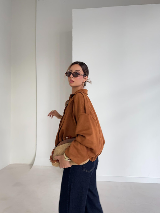 Fermuarlı Geniş Yaka Kalmen Taba Kadın Mont 26K081