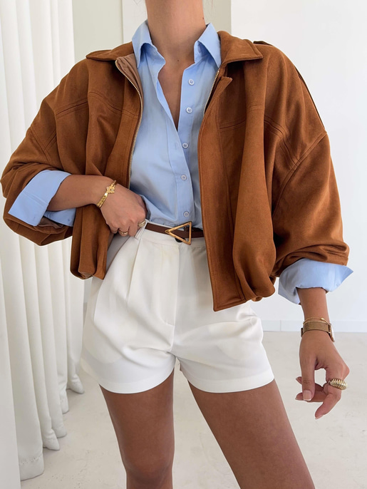 Fermuarlı Geniş Yaka Kalmen Taba Kadın Mont 26K081