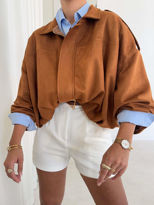 Fermuarlı Geniş Yaka Kalmen Taba Kadın Mont 26K081