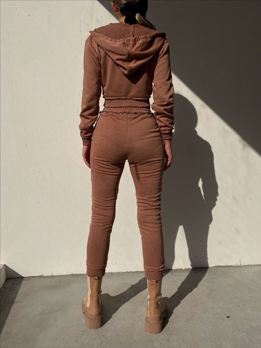 Fermuarlı Kısa Sweat Lastikli Alt Elaine Kadın Taba İkili Eşofman Takım 22K000260