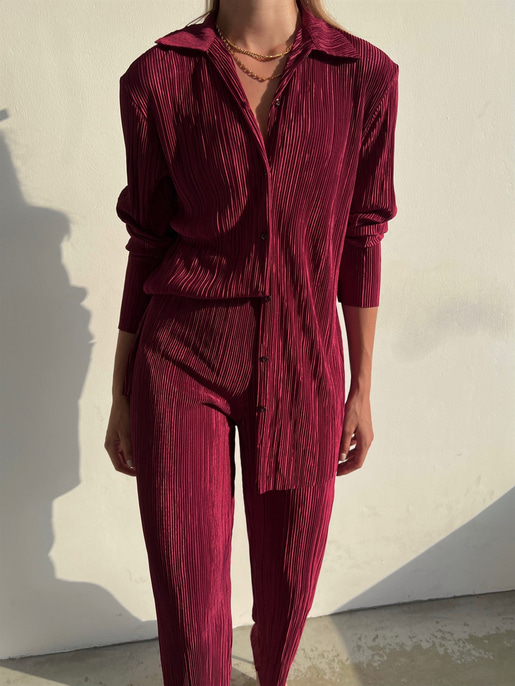 Fitilli Piliseli Kumaş Tatiana Kadın Bordo İkili Takım 22Y000295