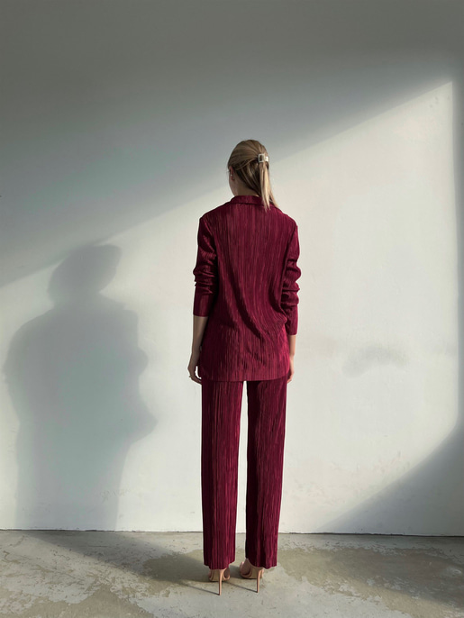 Fitilli Piliseli Kumaş Tatiana Kadın Bordo İkili Takım 22Y000295