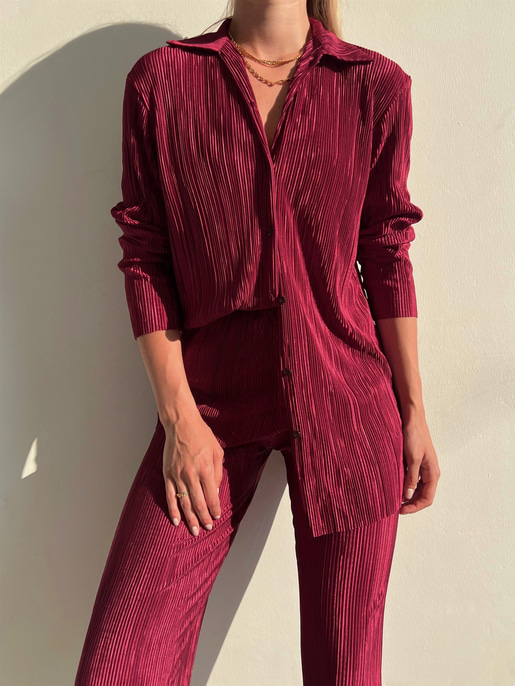 Fitilli Piliseli Kumaş Tatiana Kadın Bordo İkili Takım 22Y000295