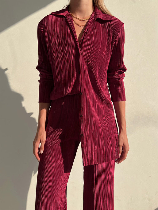 Fitilli Piliseli Kumaş Tatiana Kadın Bordo İkili Takım 22Y000295