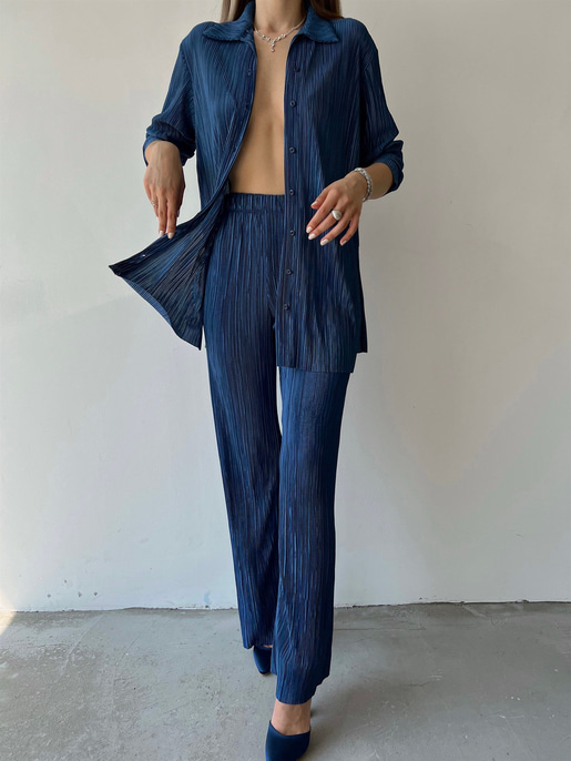 Fitilli Piliseli Kumaş Tatiana Kadın Lacivert İkili Takım 22Y000295