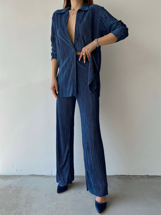 Fitilli Piliseli Kumaş Tatiana Kadın Lacivert İkili Takım 22Y000295