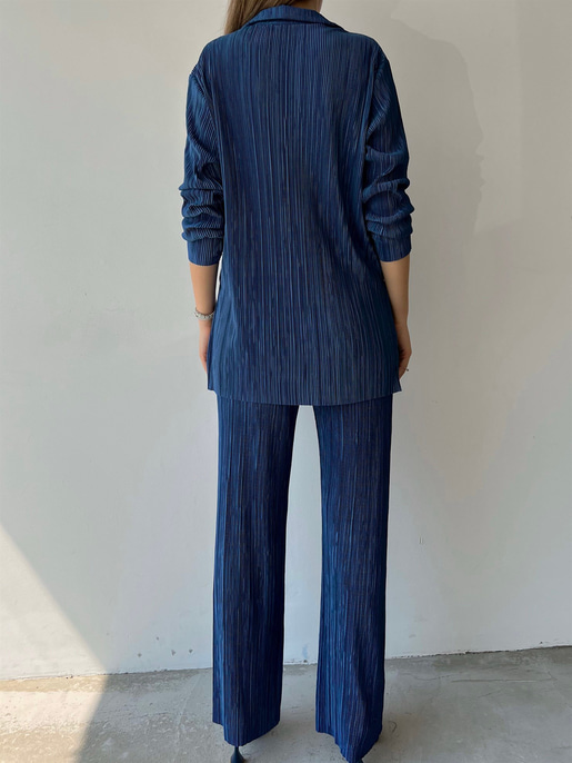 Fitilli Piliseli Kumaş Tatiana Kadın Lacivert İkili Takım 22Y000295