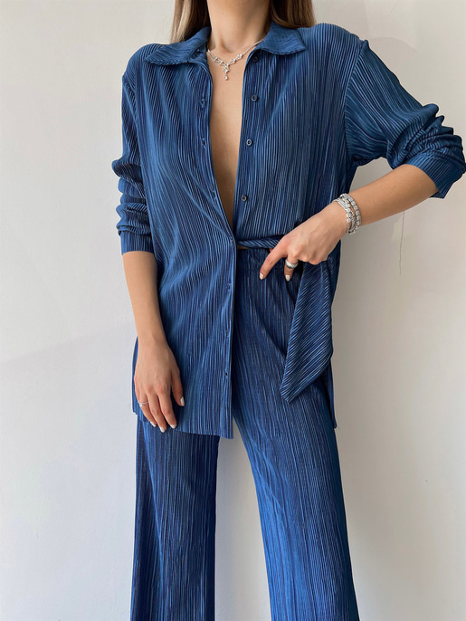 Fitilli Piliseli Kumaş Tatiana Kadın Lacivert İkili Takım 22Y000295