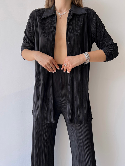 Fitilli Piliseli Kumaş Tatiana Kadın Siyah İkili Takım 22Y000295