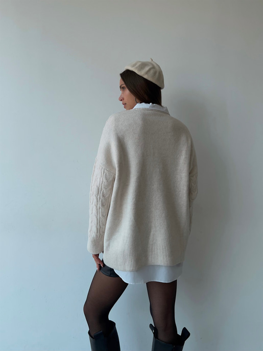 Geniş Kesim Axel Kadın Ekru Örme Triko Kazak 23K000070