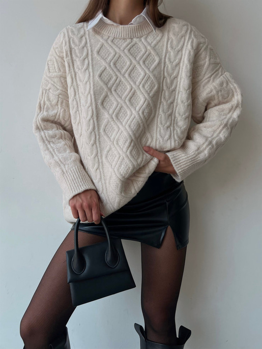 Geniş Kesim Axel Kadın Ekru Örme Triko Kazak 23K000070