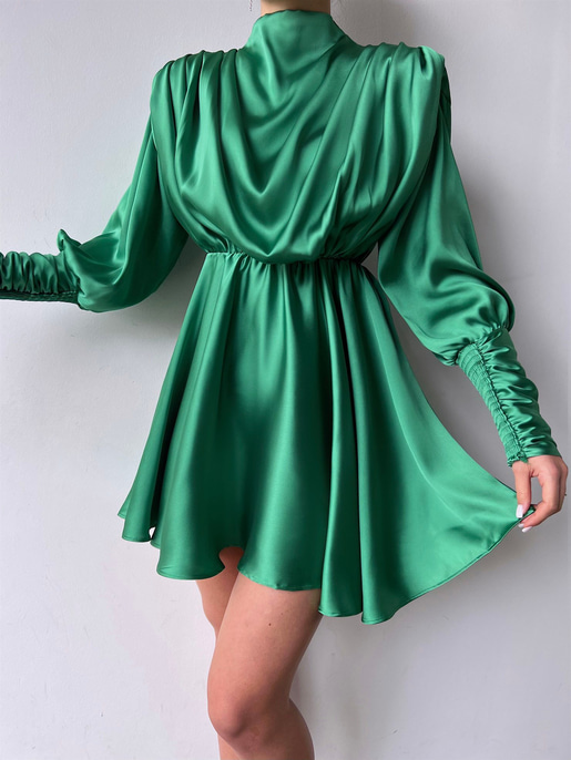 Geniş Manşet Dökümlü Yaka Lastik Bel Feliciano Kadın Yeşil Elbise 22K000070