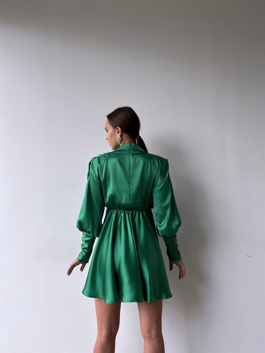 Geniş Manşet Dökümlü Yaka Lastik Bel Feliciano Kadın Yeşil Elbise 22K000070