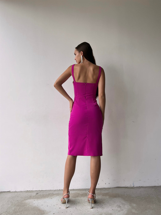 Göğüs Dekolteli Drapeli Mini Korse Aleah Kadın Fuşya Elbise 22K000544