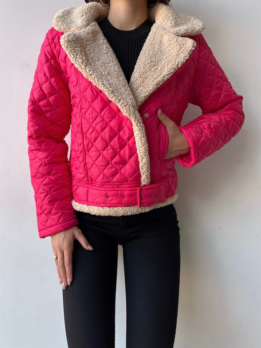 İçi Vegan Kürklü Çıtçıt Kapamalı Ve Kemerli Kapitone Jianna Kadın Fuşya Mont 23K000066