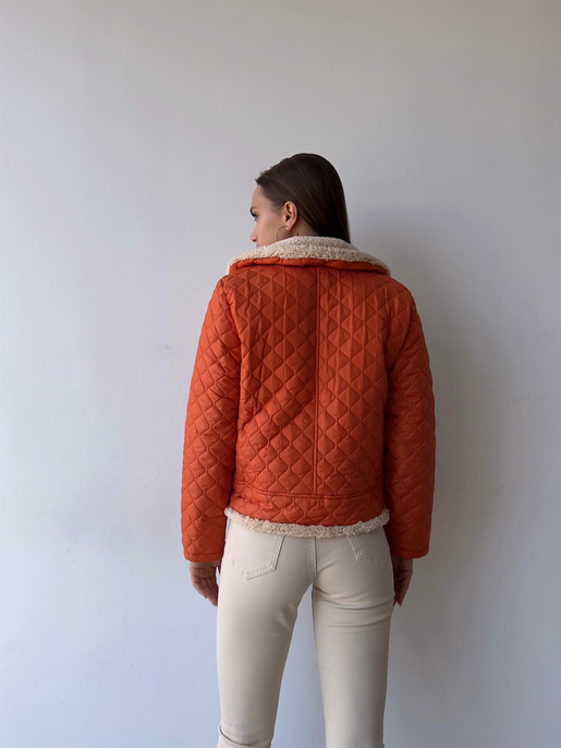 İçi Vegan Kürklü Çıtçıt Kapamalı Ve Kemerli Kapitone Jianna Kadın Turuncu Mont 23K000066