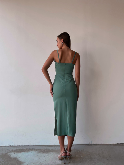 İnce Askı Kruvaze Yandan Yırtmaçlı Vanessa Kadın Mint Elbise 22K000541