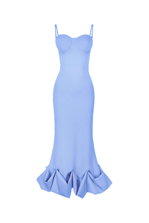 İnce Askılı Etek Ucu Volanlı Raha Kadın Bebe Mavisi Elbise 23Y000203