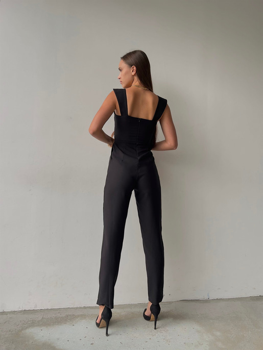 Kalp Yaka Kalın Askı Arkası Fermuarlı Ruby Kadın Siyah Tulum 22K000568