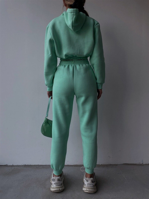 Kapüşonlu Crop Sweat Bağcıklı Alt Arella Kadın Mint Eşofman Takım 22K000195