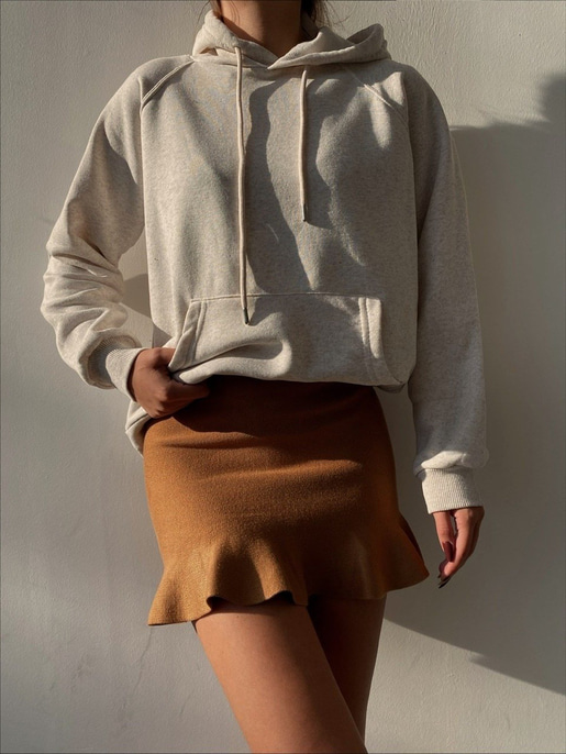 Kapüşonlu Kanguru Cepli Kadın Bej Melanj Sweat 22K000124