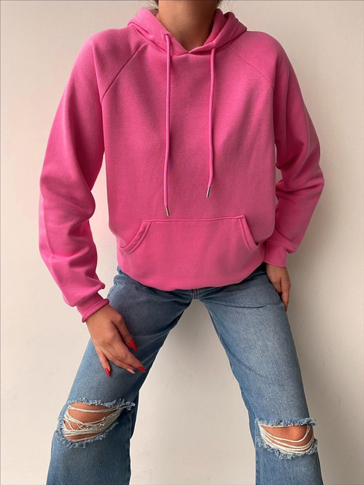 Kapüşonlu Kanguru Cepli Kadın Pembe Sweat 22K000124