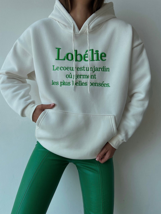 Kapüşonlu Kanguru Cepli Lobélie Yazılı Alvin Kadın Beyaz Sweat 23K000069