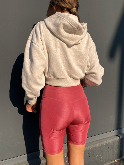 Kapüşonlu Lastik Bel Kadın Bej Crop Sweat 22K000012