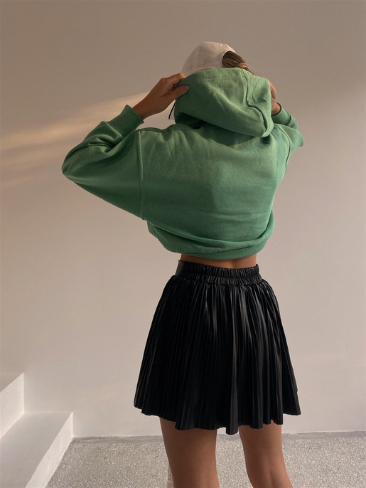 Kapüşonlu Lastik Bel Kadın Yeşil Crop Sweat 22K000012