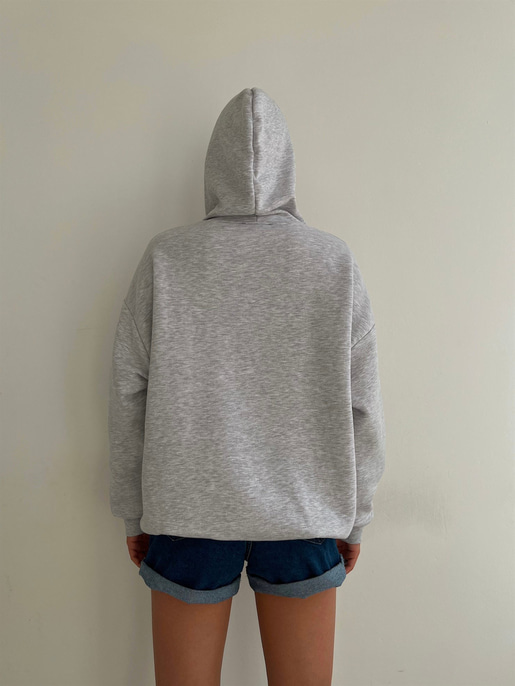 Kapüşonlu Önden Fermuarlı Kadın Gri Melanj Sweat 22K000120