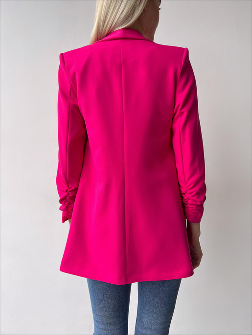 Kol Ucu Büzgü Detaylı Kruvaze Yaka Deasia Kadın Fuşya Blazer Ceket 23Y000020