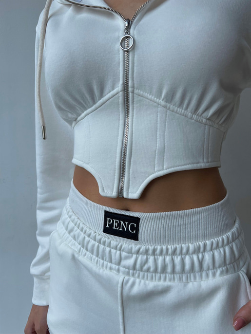 Korse Fermuar Kapamalı Kapüşonlu Spiridion Kadın Beyaz Sweatshirt 23K000107