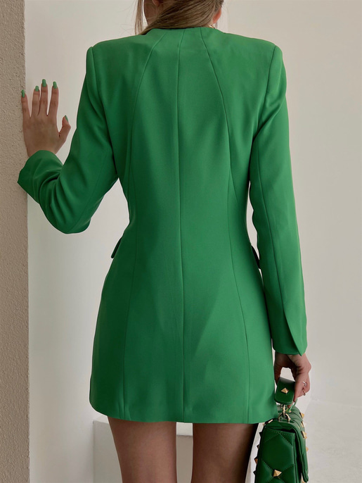 Kruvaze Eteği Asimetrik Drapeli Carrie Kadın Yeşil Ceket Elbise 22Y000079