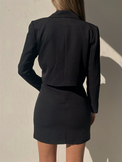 Kruvaze Kısa Ceket Mini Etek Brielle Kadın Siyah İkili Takım 22K000254