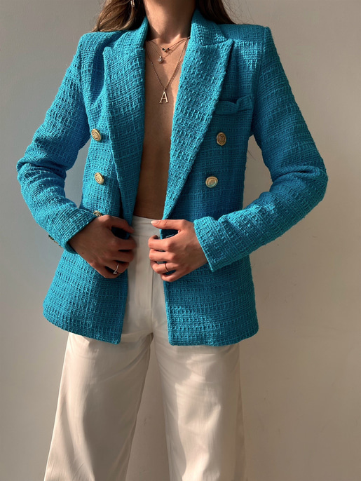 Kruvaze Metal Düğmeli Desirae Kadın Mavi Blazer Ceket 22Y000117