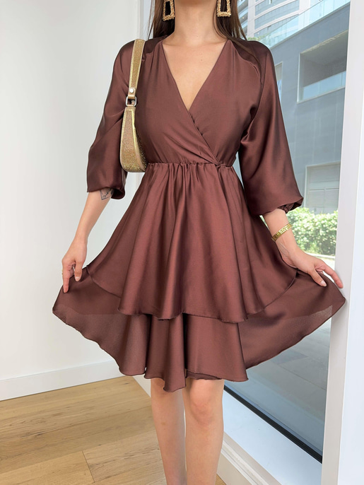 KRUVAZE VOLANLI ELBİSE 24Y300