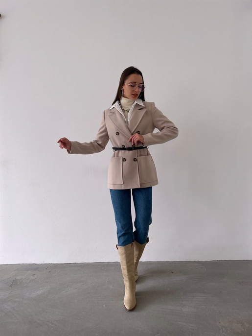 Kruvaze Yaka Yanları Cepli Önden Düğme Kapamalı Luiz Kadın Taş Ceket 23K000273