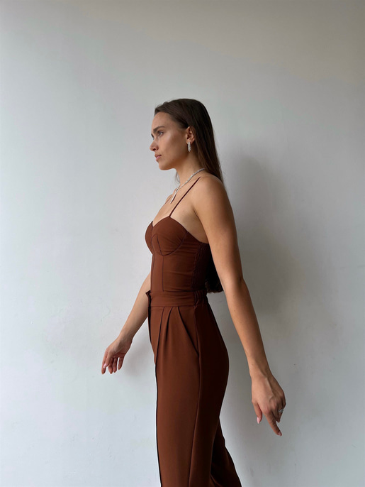 Kuplu Bluz Blazer Ceket & Pantolon Adelisa Kadın Kahve Üçlü Takım 22K000262