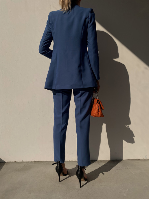 Kuplu Bluz Blazer Ceket & Pantolon Adelisa Kadın İndigo Üçlü Takım 22K000262