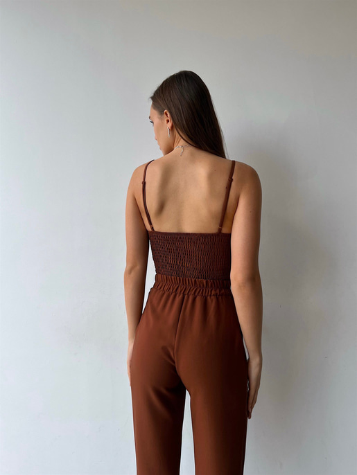 Kuplu Bluz Blazer Ceket & Pantolon Adelisa Kadın Kahve Üçlü Takım 22K000262