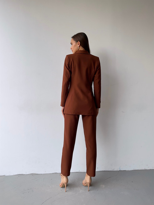 Kuplu Bluz Blazer Ceket & Pantolon Adelisa Kadın Kahve Üçlü Takım 22K000262
