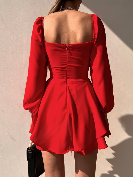 Kuruvaze Eteği Volanlı Riley Kadın Kırmızı Tulum 22K000372